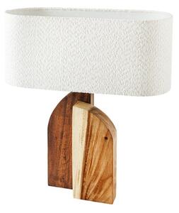 Designová venkovská stolní lampa Amanti s asymetrickou podstavou z masivního dřeva a bílým buklé stínítkem 61 cm