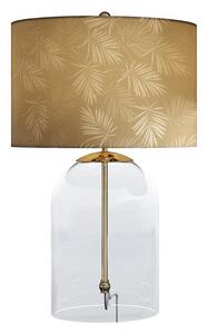 Designová glamour noční lampa Gambier se zlatým stínítkem se vzorem palmových listů a průhlednou skleněnou nohou 47 cm