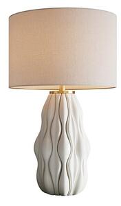 Designová moderní stolní lampa Davey s keramickou podstavou se zvlněným vzorem a textilním stínítkem v bílé barvě 65 cm
