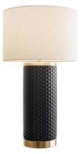 Designová art deco stolní lampa Draconia s černou reliéfní keramickou nohou a bílým stínítkem se zlatým akcentem 70 cm