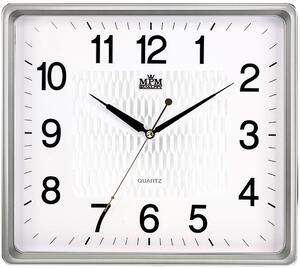 Hranaté plastové hodiny bílé/stříbrné MPM E01.2929