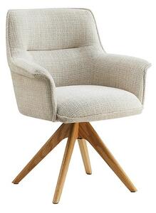 Designová moderní otočná jídelní židle Corvin s béžovým žinylkovým potahem a hnědými dubovými nohama 68 cm