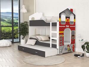 AJK - meble Patrová postel Domek Dominik 3 s přistýlkou 190 x 80 cm + rošt ZDARMA