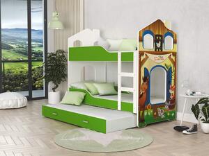 AJK - meble Patrová postel Domek Dominik 3 s přistýlkou 190 x 80 cm + rošt ZDARMA