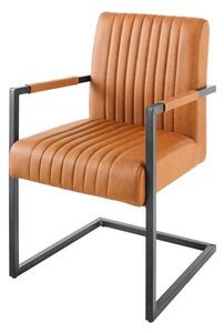 Industriální jídelní židle Inspirativo s retro hnědým koňakovým koženým potahem a černou konzolovou konstrukcí 88 cm