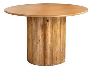 Art deco kulatý jídelní stůl Celestia z mangového dřeva v hnědé barvě s drážkovanou nohou a úložným prostorem 120 cm