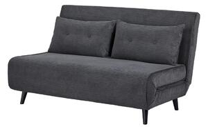 Designové dvoumístné rozkládací křeslo Kurt s manšestrovým potahem v šedé barvě s černými nožičkami 140 cm