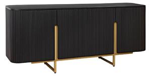 Art deco obdélníková komoda Gatsby z černého mangového dřeva s lamelami se dvěma dvířky se zlatými úchyty 160 cm