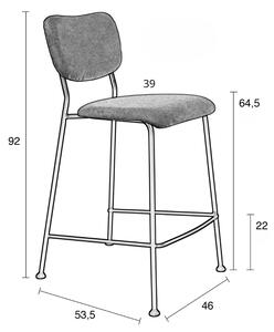 Šedo-modrá manšestrová barová židle ZUIVER BENSON 64,5 cm