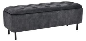 Designová čalouněná lavice Eliana s úložným prostorem a šedým sametovým potahem s chesterfield prošíváním na sedadle 120 cm