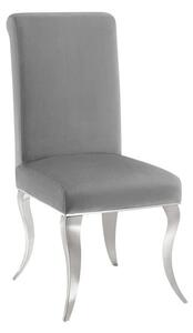 Designová moderní jídelní židle Modern Barock se stříbrnýma kabriolovýma nohama a šedým sametovým potahem 105 cm