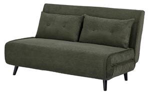 Designové skandinávské rozkládací dvoumístné kordové křeslo Kurt v olivově zelené barvě s černými nožičkami 140 cm