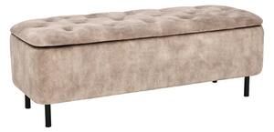 Moderní čalouněná lavice Eliana s úložným prostorem s béžovým sametovým potahem s chesterfield prošíváním na sedadle 120 cm