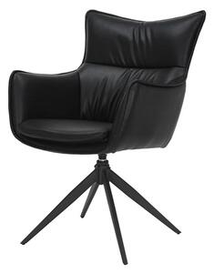 Designová industriální černá jídelní židle Krespa s otočným sedákem s opěrkami na ruce a potahem z ekokůže 60 cm