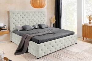 Designová čalouněná manželská postel Kreon s béžovým sametovým potahem s chesterfield prošíváním a úložným prostorem 180 cm