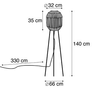 Orientální stojací lampa černá s lanovým stativem - Riki