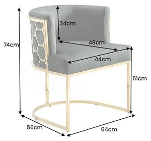 Art deco jídelní židle Leara se zeleným sametovým potahem a zlatou konstrukcí s designem šestiúhelníků 64 cm