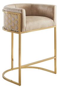 Art deco barová židle Ariande se sametovým béžovým potahem a zlatou kovovou konstrukcí 88 cm