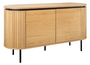 Moderní art deco oválný příborník Maderia se dvěma dvířky a lamelovým reliéfem v přírodním hnědém dubovém provedení 120 cm