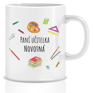 Personalizovaný klasický bílý hrníček pro paní učitelku/pana učitele (pomůcky)