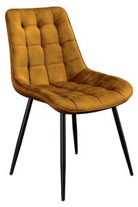 Moderní designová jídelní židle Moritz se sametovým hořčicovým žlutým prošívaným potahem a černýma nohama 51 cm