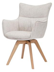 Designová skandinávská otočná jídelní židle Krespa s béžovým potahem a hnědým dubovým nohama 58 cm