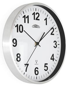 Designové kovové hodiny stříbrné Nástěnné hodiny PRIM Radio Control