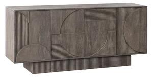 Moderní art deco příborník Sonia se čtyřmi dvířky s geometrickým zdobením z masivního mangového dřeva v šedé barvě 170 cm