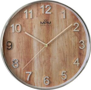 Designové plastové hodiny světle hnědé/zlaté MPM Wood Style - E01.3898