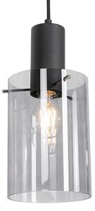 Závěsná lampa černá s kouřovým sklem 3-světlo - Vidra