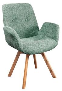 Designová zelená bouclé jídelní židle Gothenborg s nízkými bočními opěrkami a dubovými nožičkami 85 cm