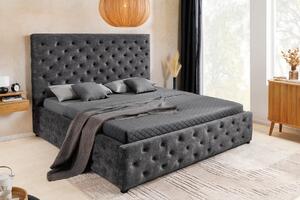 Moderní čalouněná manželská postel Kreon s úložným prostorem a šedým sametovým potahem s chesterfield prošíváním 180 cm