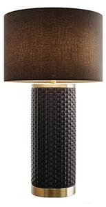 Designová art deco černá stolní lampa Draconia s keramickou podstavou s reliéfním čtvercovým vzorem a zlatými detaily 70 cm
