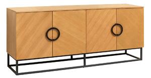 Art deco čtyřdveřový příborník Arkline v dubovém provedení s kulatými černými úchyty s obdélníkovou podstavou 180 cm