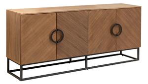 Designový art deco čtyřdveřový příborník Arkline v ořechovém hnědém provedení s chevron vzorem s černými detaily 180 cm