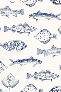 Bílá vliesová tapeta s modrými rybami, 118554, Joules, Graham&Brown