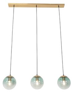 Art Deco závěsná lampa mosaz se zeleným sklem 3-světlo - Pallon Mezzi