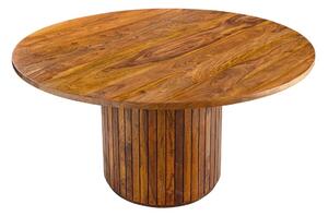 Art deco masivní kulatý jídelní stůl Gire v hnědé barvě s válcovou nohou s lakovaným povrchem 140 cm