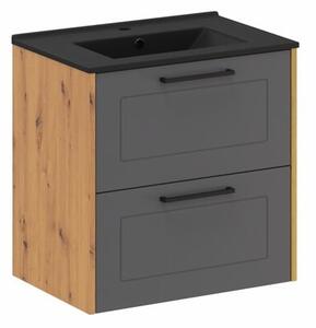 Comad Závěsná skříňka Madera se zápustným umyvadlem 60 cm grafitová/dub artisan