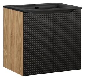 Comad Závěsná skříňka Luxor Black Sky II se zápustným umyvadlem 60 cm černá/dub olejovaný
