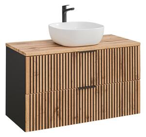 Comad Závěsná skříňka Casad Smile s deskou a umyvadlem 100 cm černá/dub wotan