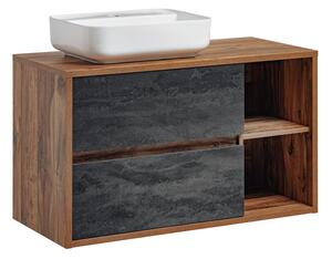 Comad Závěsná skříňka Hampton Concrete Magic s deskou a umyvadlem 100 cm tmavý beton/dub hunton
