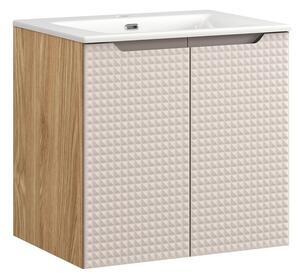 Comad Závěsná skříňka Luxor Beige Sky II se zápustným umyvadlem 60 cm béžová/dub olejovaný