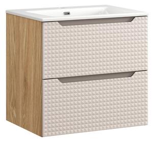 Comad Závěsná skříňka Luxor Beige Sky I se zápustným umyvadlem 60 cm béžová/dub olejovaný
