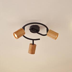 Lindby Stropní bodové světlo Stralino, 3 žárovky, Ø31cm, dřevo, GU10, stmívatelný, Světlé dřevo, Chodba, Dřevo, Moderní
