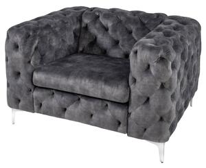 Designové chesterfield křeslo Modern Barock v tmavě šedé barvě se sametovým potahem a stříbrnými nožičkami z kovu 120 cm