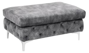 Luxusní glamour taburetka Modern Barock s šedým sametovým potahem s chesterfield prošíváním se stříbrnými nožičkami 92 cm