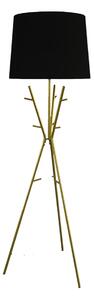 Moderní glamour stojací lampa Mervik se zlatou trojnohou konstrukcí se závěsnými úchyty a černým stínítkem 175 cm