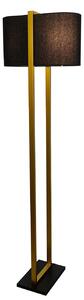 Moderní glamour stojací lampa Ambient se zlatým kovovým rámem s černým textilním stínítkem a obdélníkovým podstavcem 160 cm