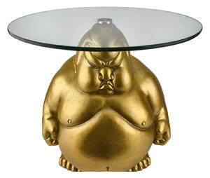 Stylový glamour příruční stolek Pop Atelier se zlatou sumo postavou a kulatou transparentní skleněnou deskou 55 cm